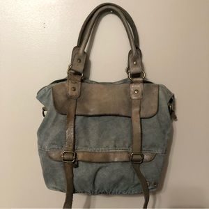 Bed Stu Cascade Distressed Canvas & Leather Grey/Brown Tote Purse